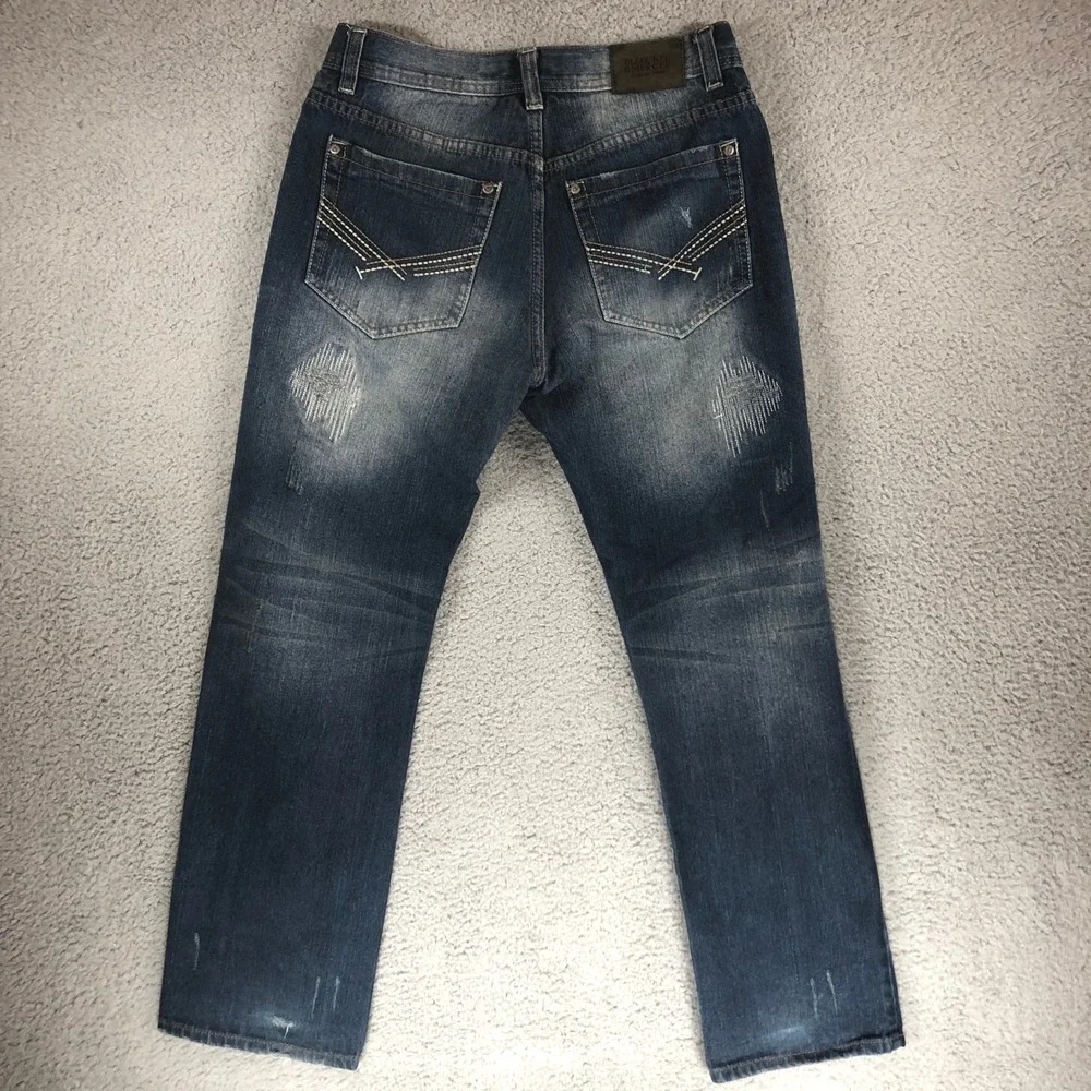 Bleecker & Mercer Mens Distressed Straight Leg Jeans Blue Ripped W32 L32